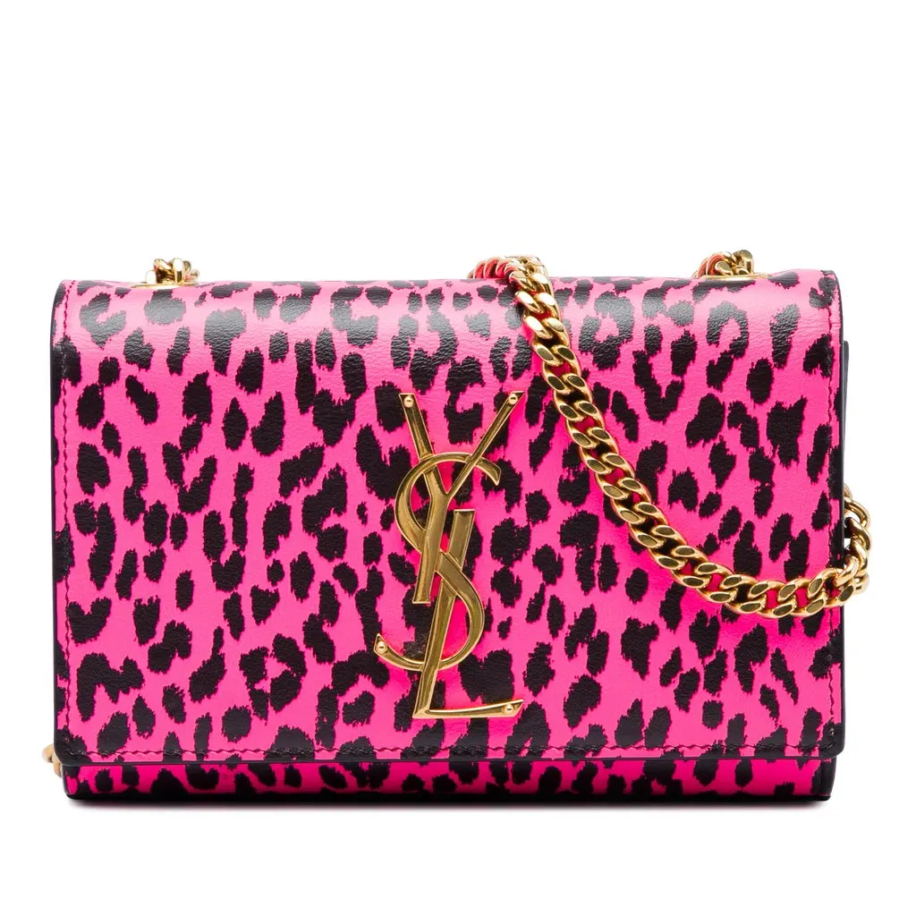 Saint Laurent Small Calfskin Leopard Print Monogram Kate Crossbody Pink Leather Very good - Front View