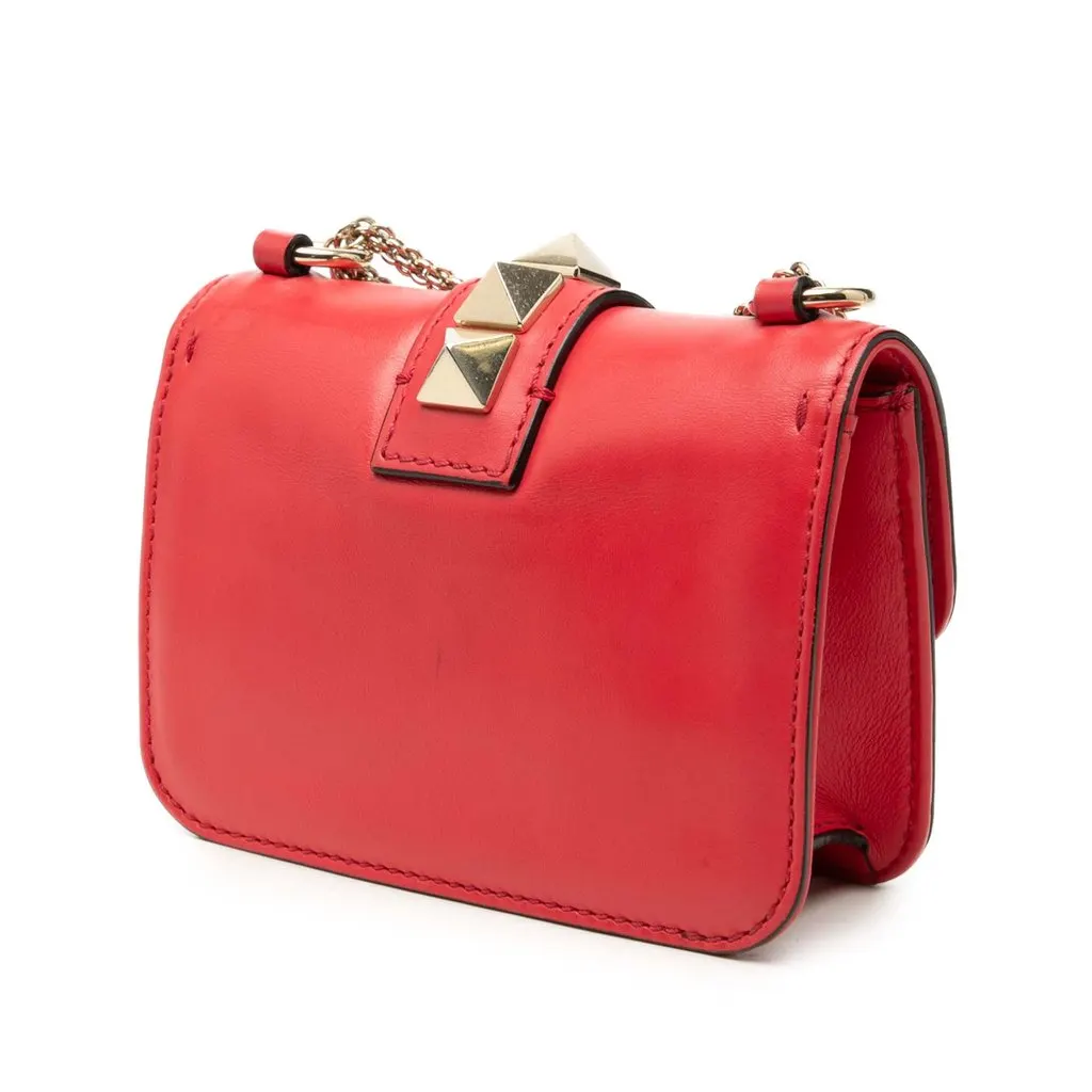 Valentino Mini Leather Rockstud Glam Lock Crossbody Red Leather Very good - Back View