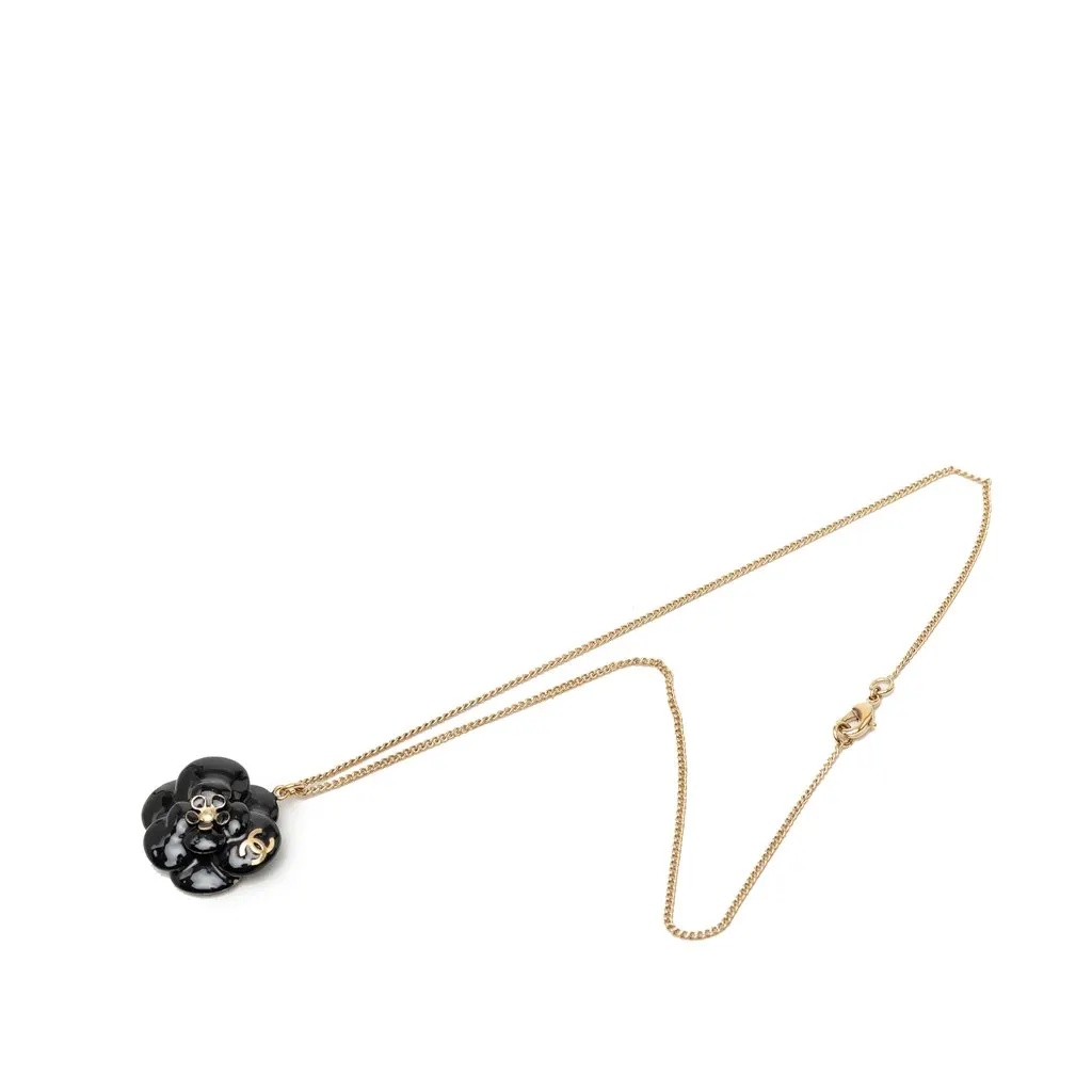 Chanel CC Gold Plated Enamel Camellia Pendant Necklace