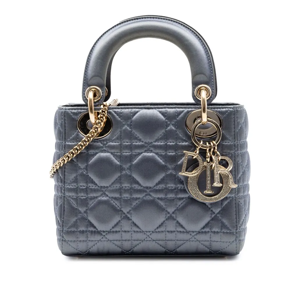 Dior Mini Satin Cannage Swarovski Crystal Lady Dior Green Very good - Front View