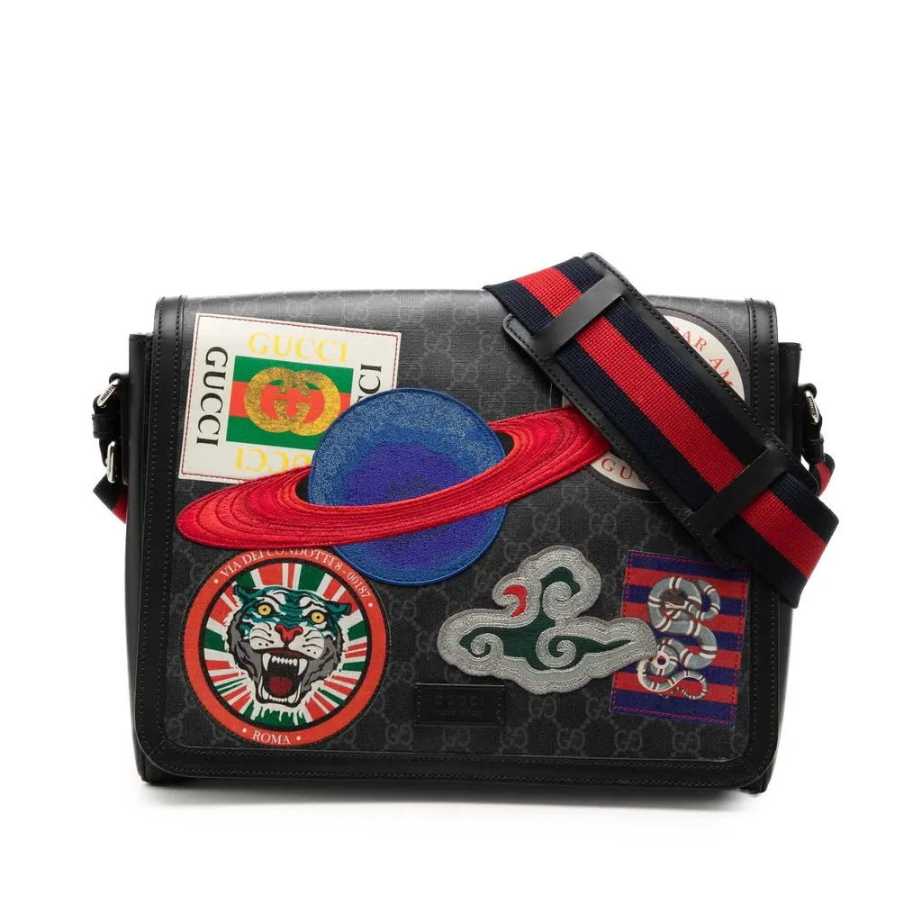 Gucci GG Supreme Web Night Courrier Crossbody Black Very good - Front View