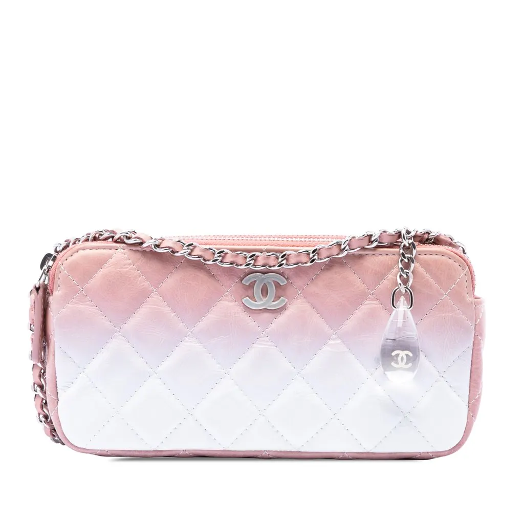 Chanel Ombre Calfskin Double Zip Clutch On Chain Pink Leather Very good - Front View
