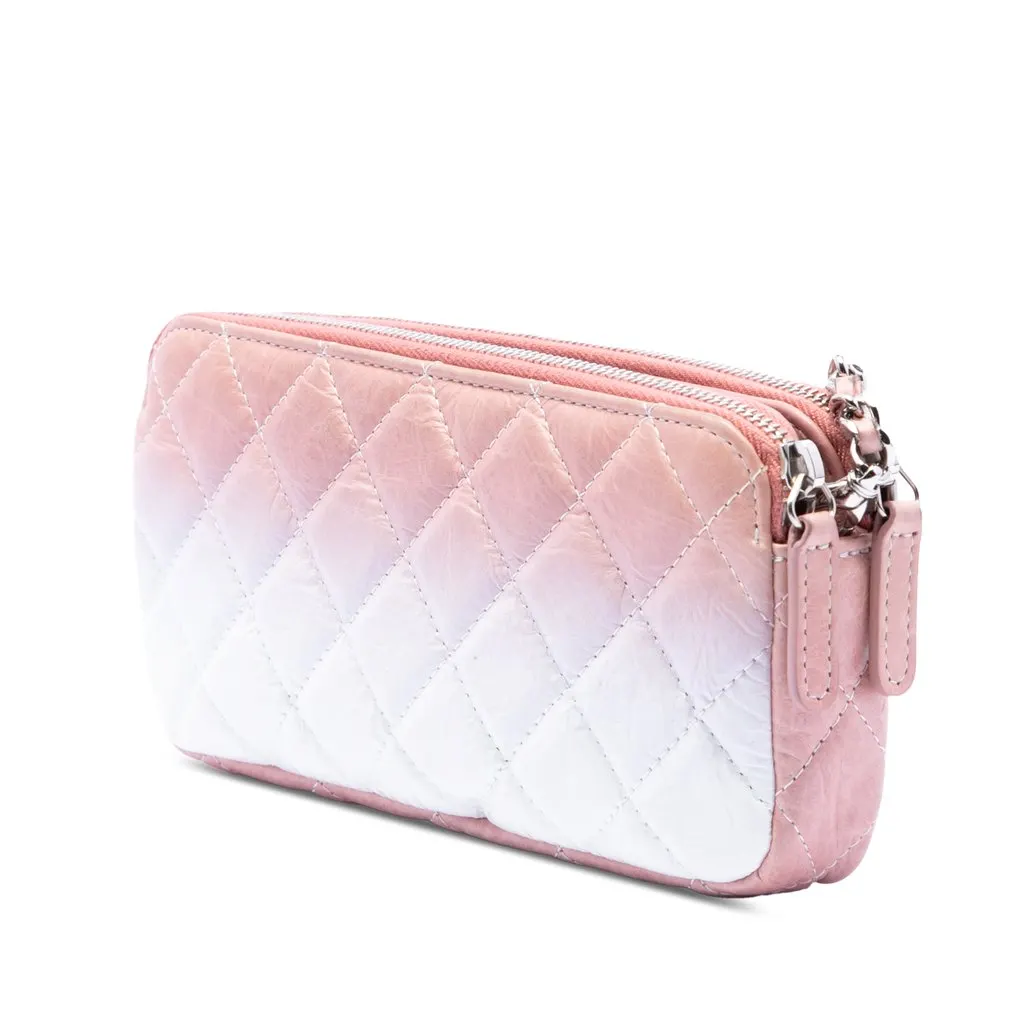 Chanel Ombre Calfskin Double Zip Clutch On Chain Pink Leather Very good - Back View