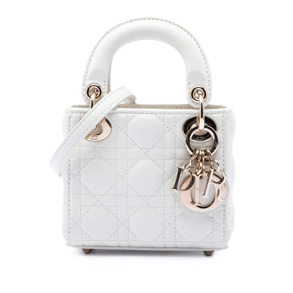 Dior Micro Lambskin Cannage Lady Dior White Leather Very good - Front View
