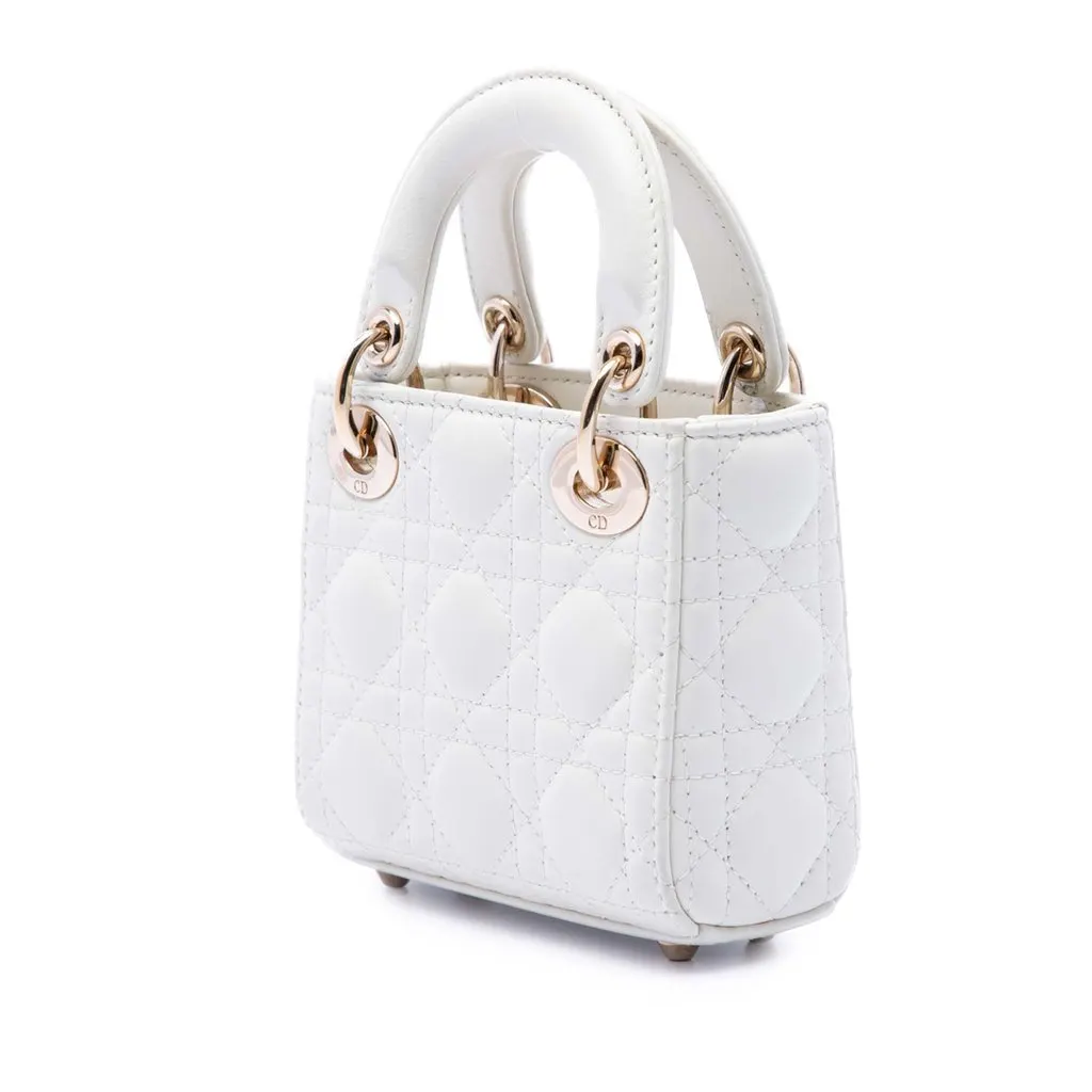 Dior Micro Lambskin Cannage Lady Dior White Leather Very good - Back View