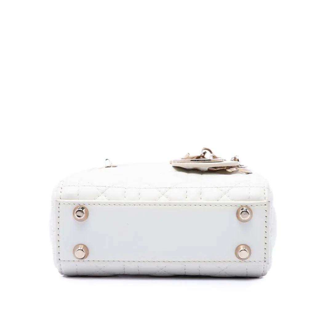 Dior Micro Lambskin Cannage Lady Dior White Leather Very good - Inside View