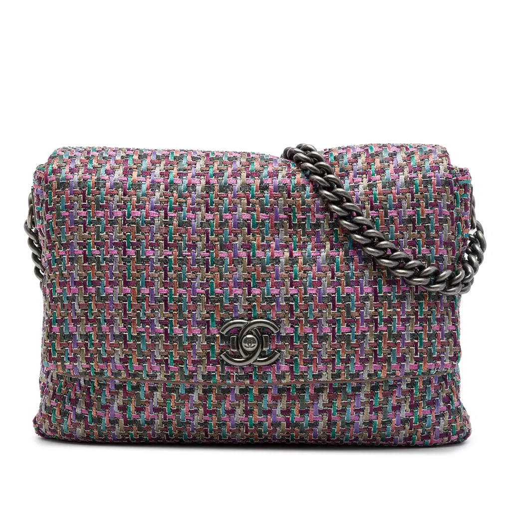 Chanel CC Multicolor Tweed Flap Purple Tweed Very good - Front View