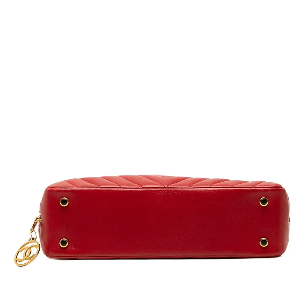 Chanel CC Chevron Lambskin Shoulder Bag Red Leather Very good - Inside View