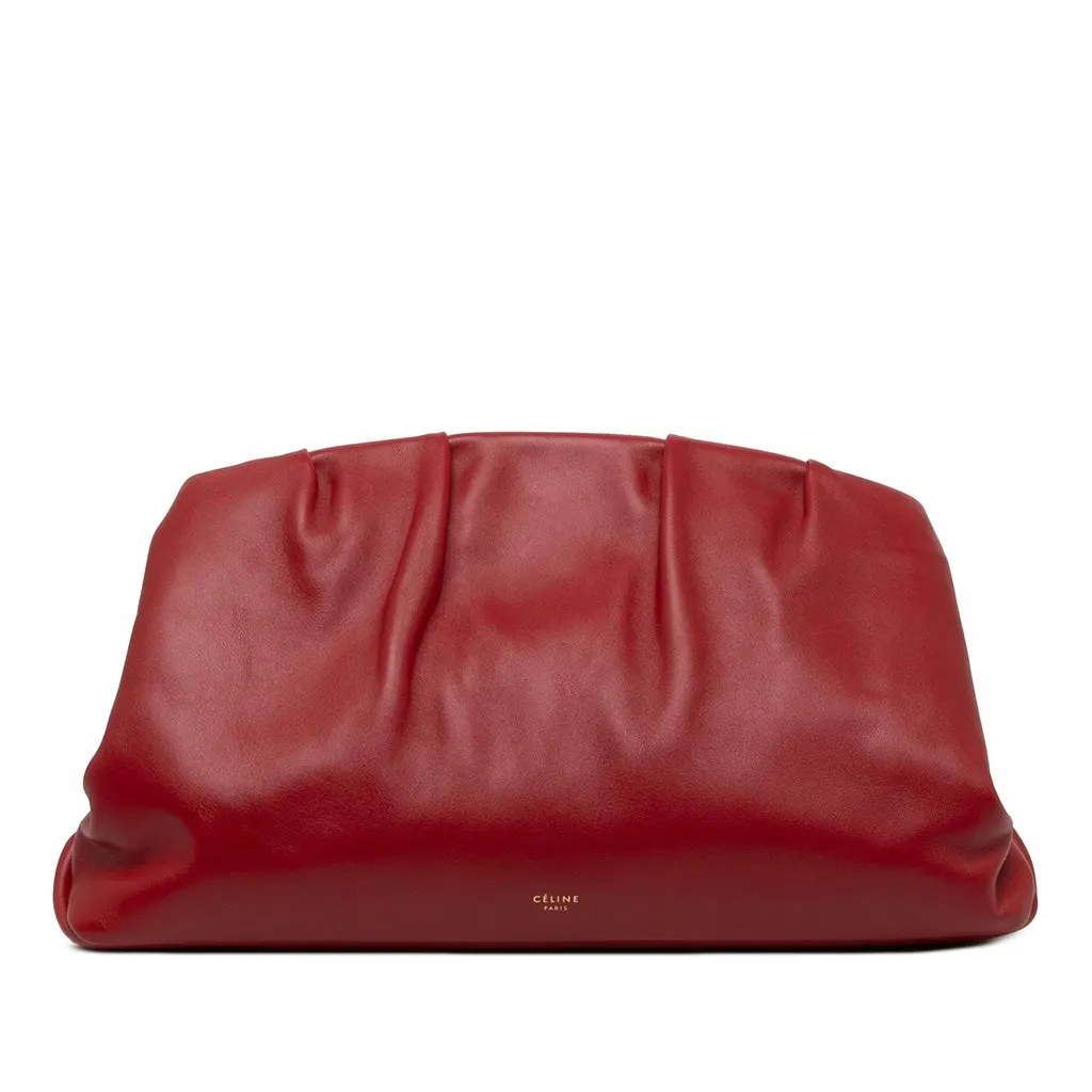 Celine Pleated Calfskin French Lock Clutch Red Leather Good - Front View