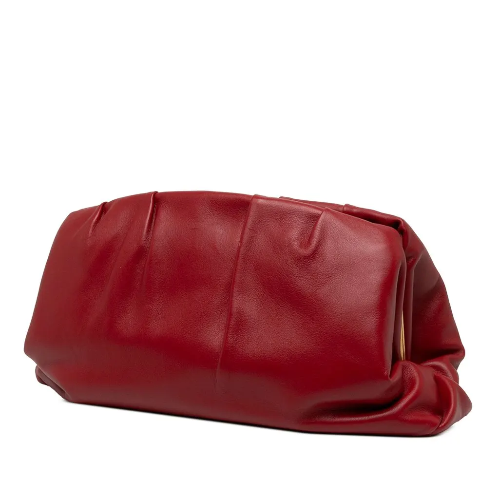Celine Pleated Calfskin French Lock Clutch Red Leather Good - Back View