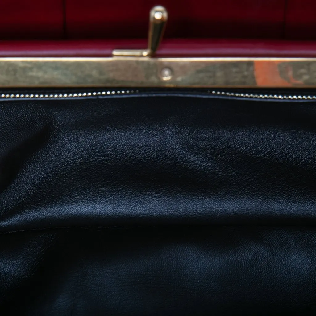 Celine Pleated Calfskin French Lock Clutch Red Leather Good - Model View