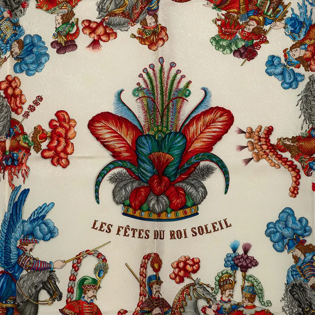 Hermès Les Fetes du Roi Soleil Silk Scarf 90 White Silk Very good - Back View