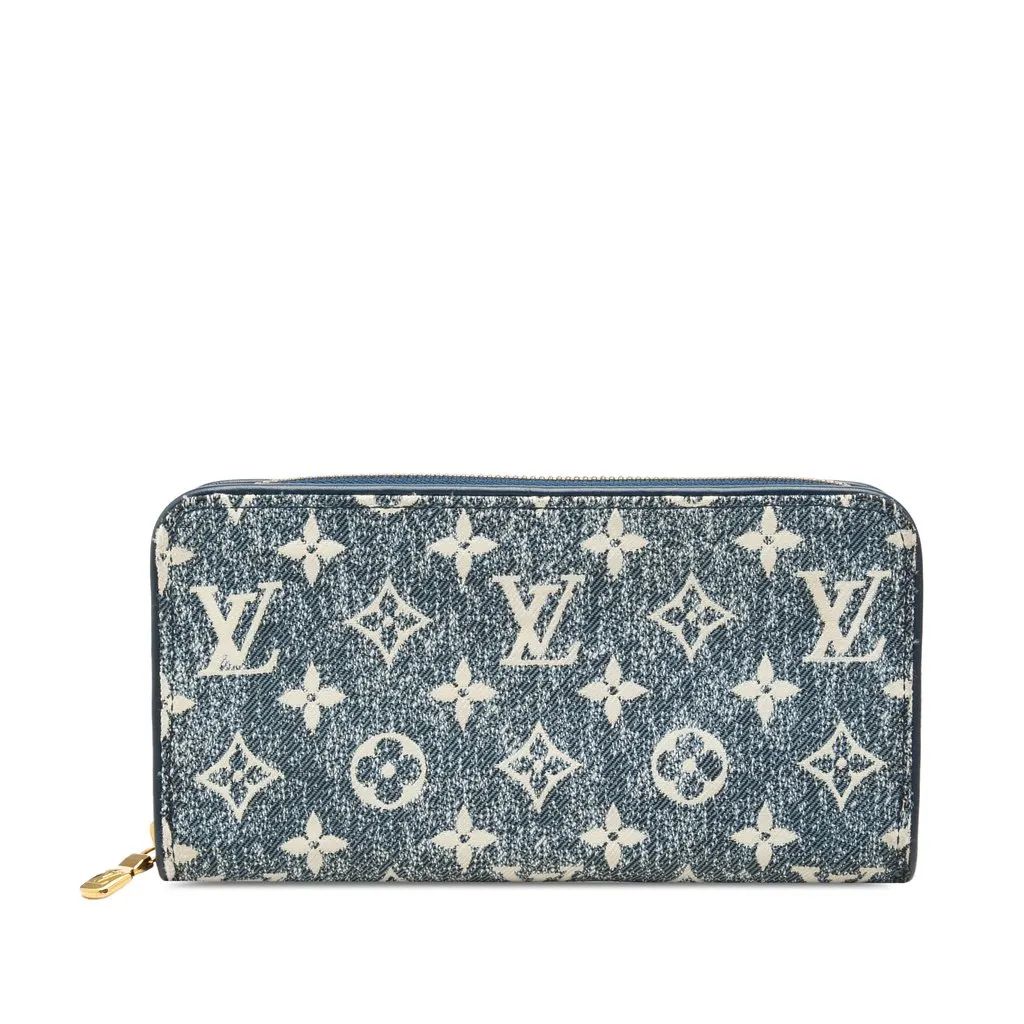 Louis Vuitton Monogram Denim Zippy Long Wallet Blue Denim Good - Front View