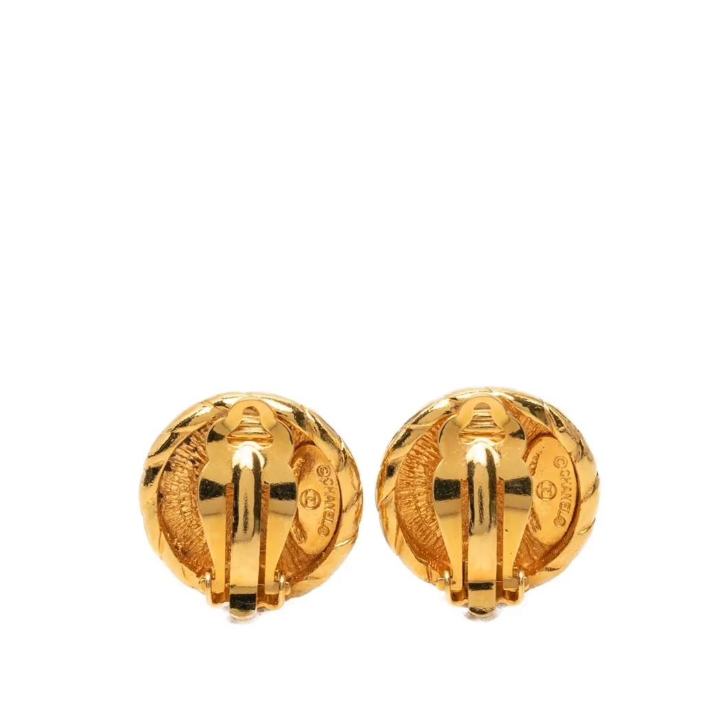 Chanel CC Gold Plated Round Clip On Earrings Gold Metal Very good - Back View