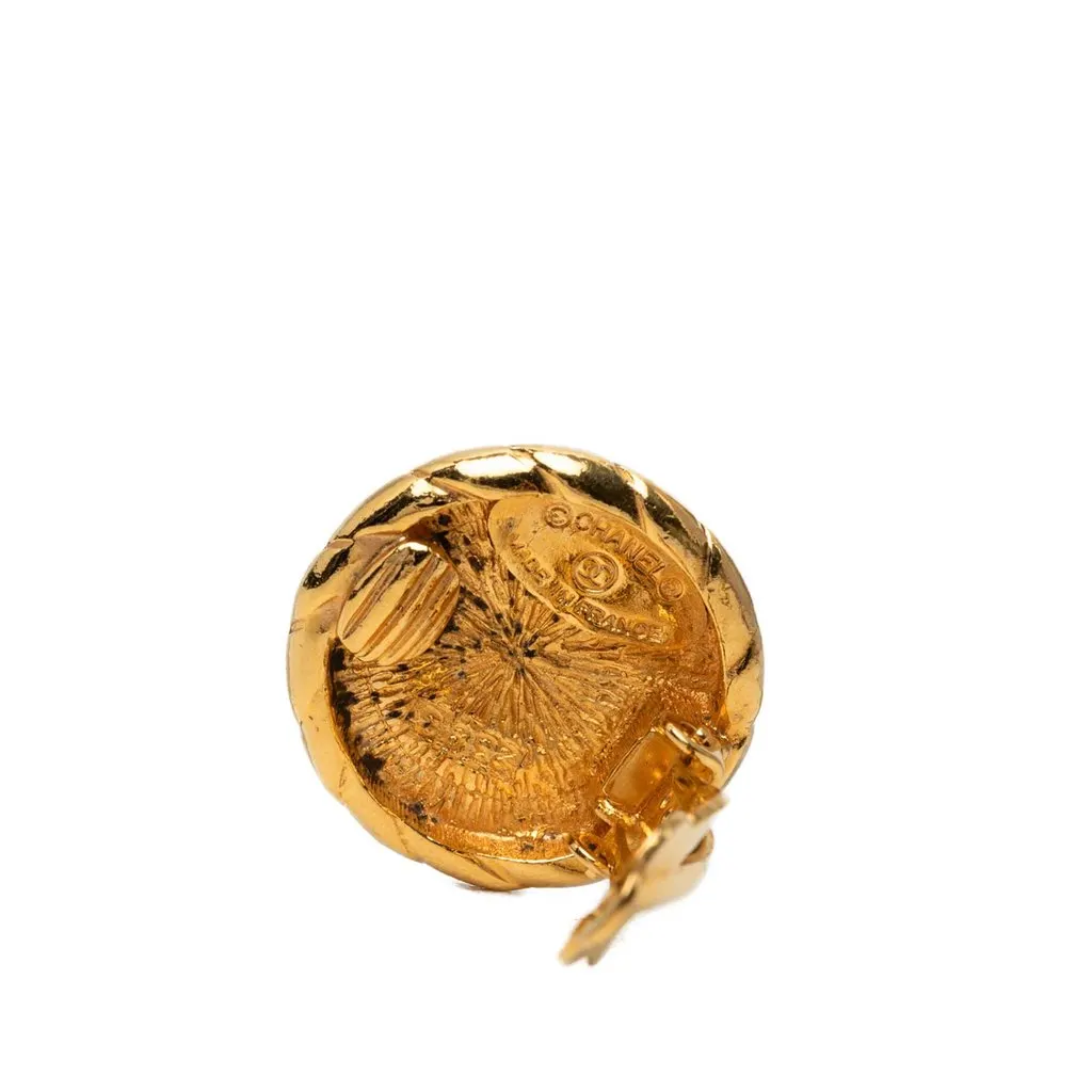 Chanel CC Gold Plated Round Clip On Earrings Gold Metal Very good - Inside View