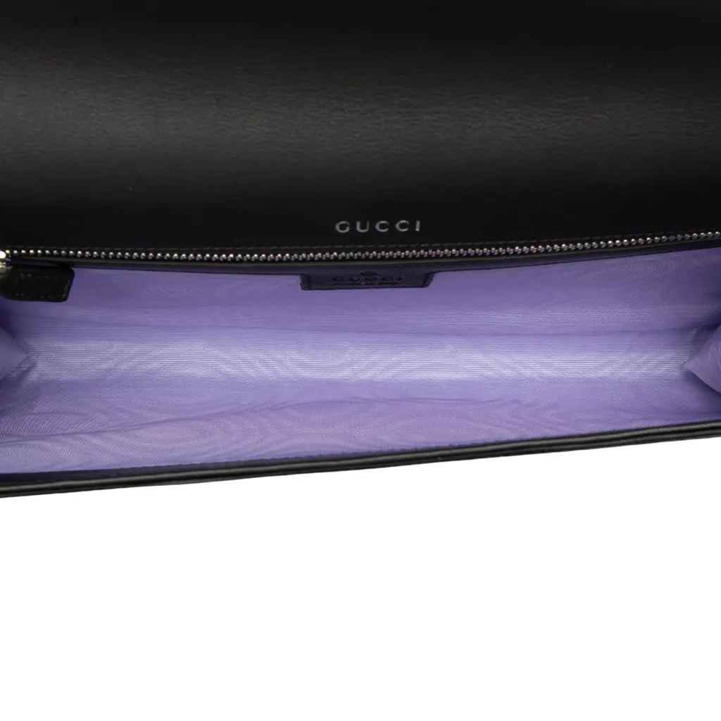 Gucci Ribbed Satin Crystal Dionysus Clutch on Chain Black Satin Very good - Model View