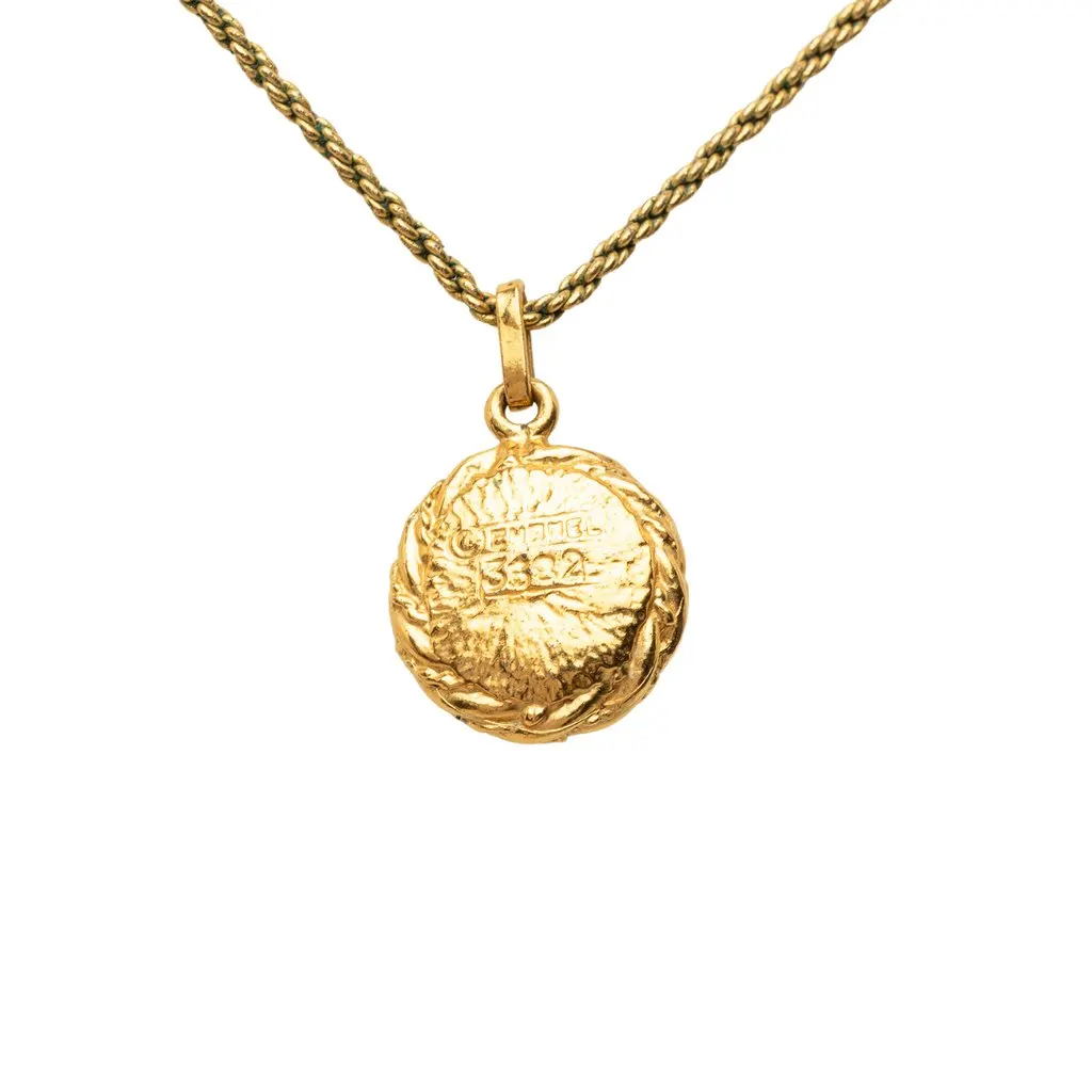 Chanel Gold Plated Faux Pearl Round Pendant Necklace Gold Metal Very good - Back View