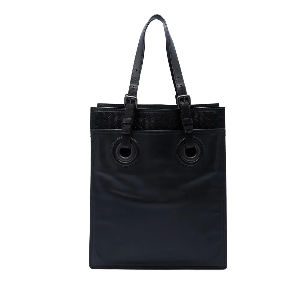 Bottega Veneta Intrecciato Trimmed Leather Oculus Tote Black Leather Very good - Front View
