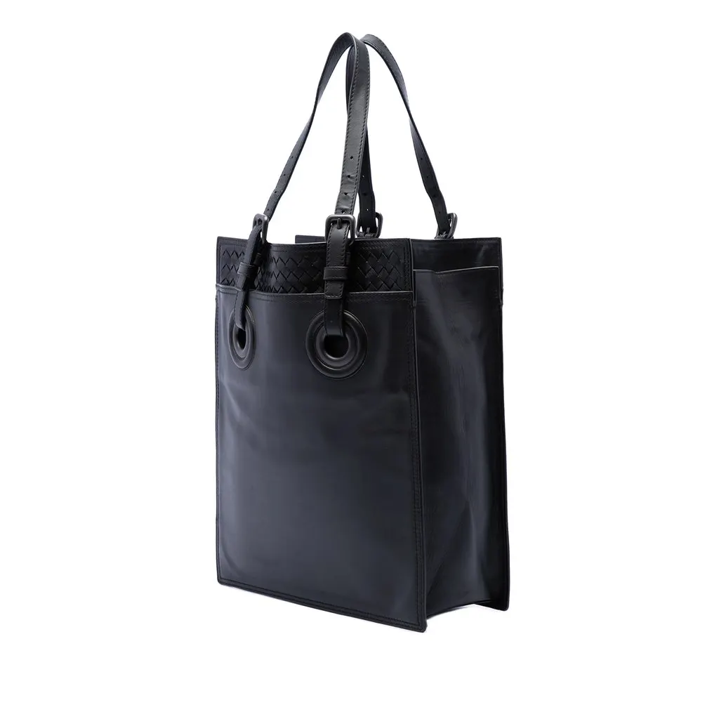 Bottega Veneta Intrecciato Trimmed Leather Oculus Tote Black Leather Very good - Back View