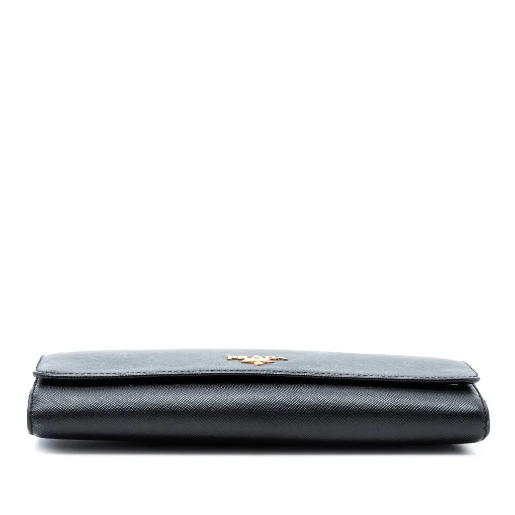 Prada Saffiano Wallet On Chain Black Leather Very good - Inside View