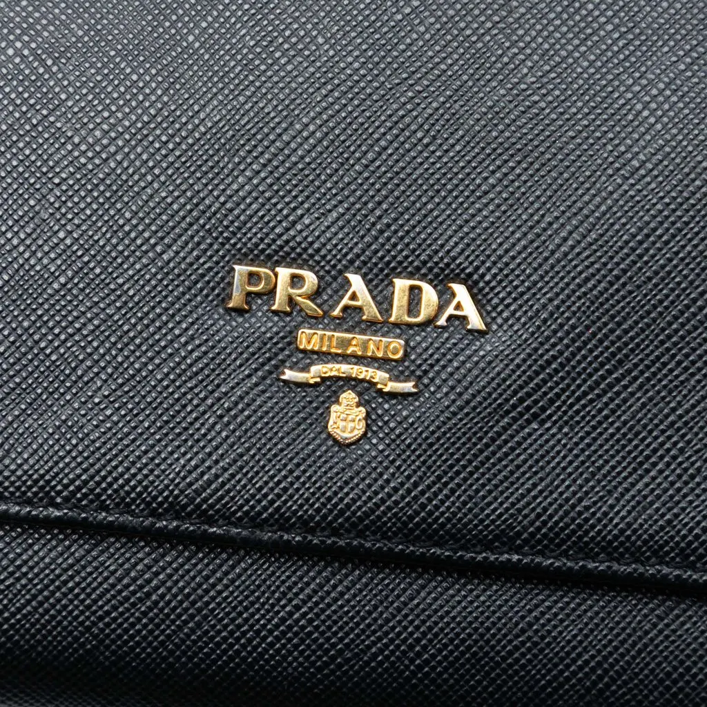 Prada Saffiano Wallet On Chain Black Leather Very good - Box View