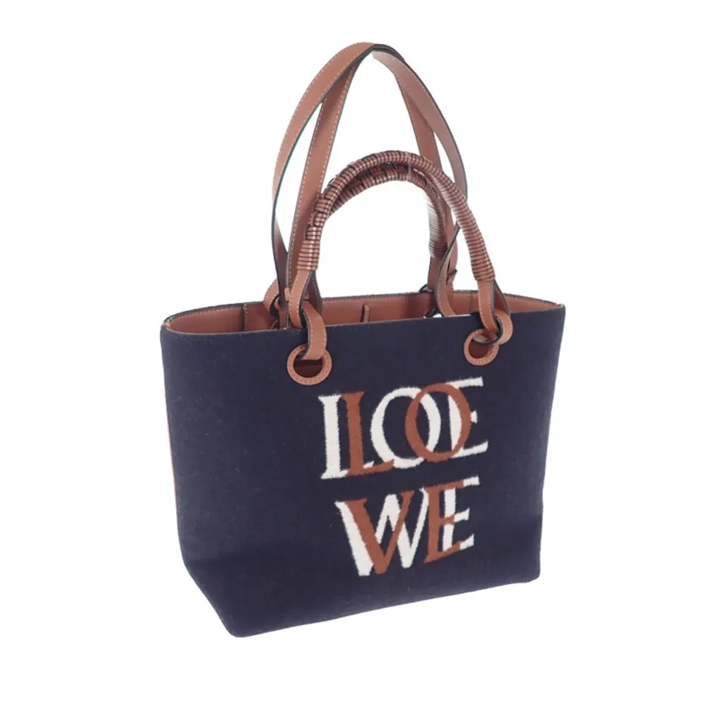 Loewe Small Love Anagram Wool Tote Blue Wool Good - Back View