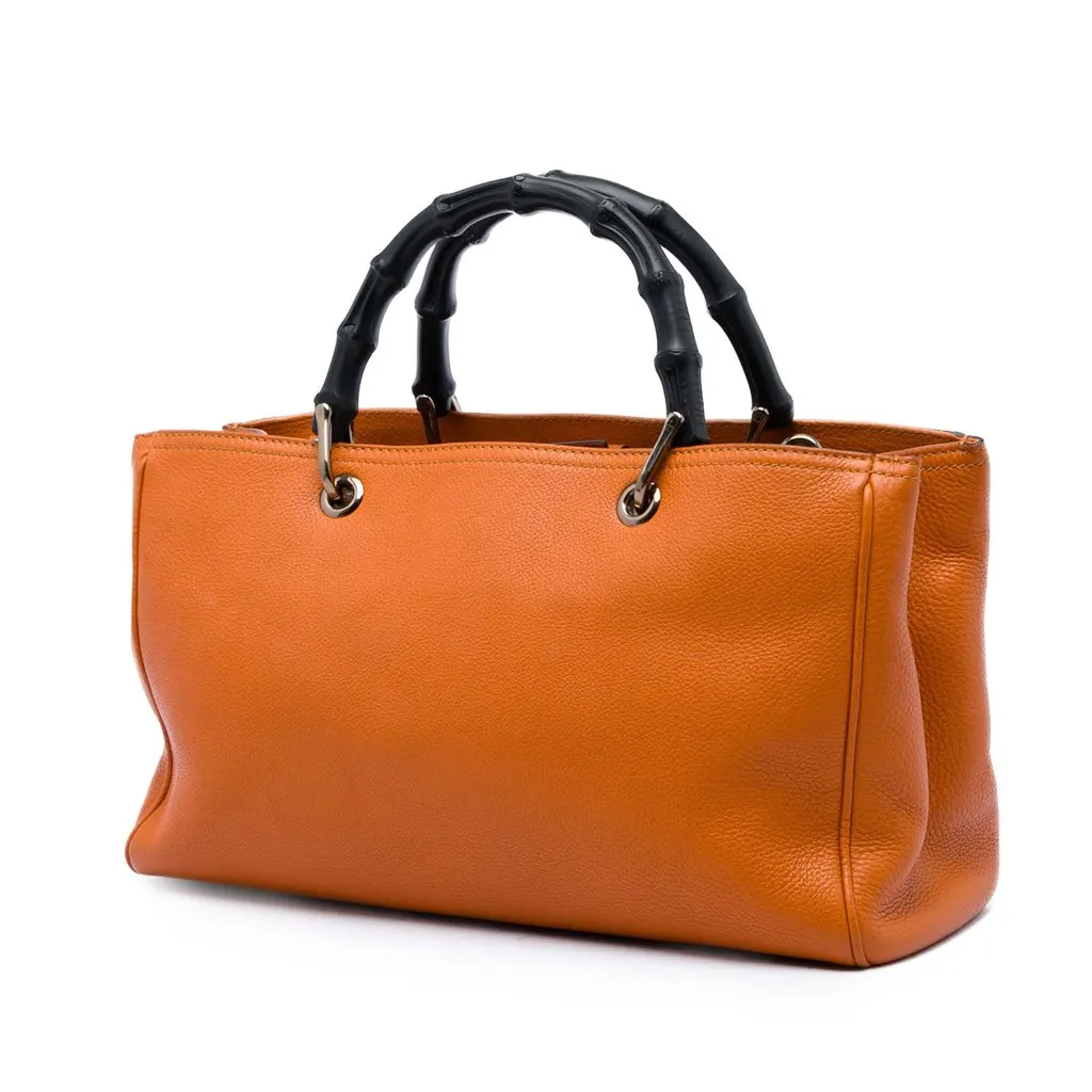 Gucci Medium Calfskin Bamboo Shopper Satchel Orange Leather Good - Back View