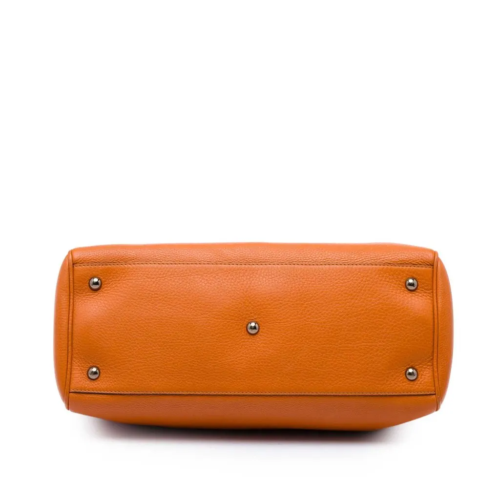 Gucci Medium Calfskin Bamboo Shopper Satchel Orange Leather Good - Inside View
