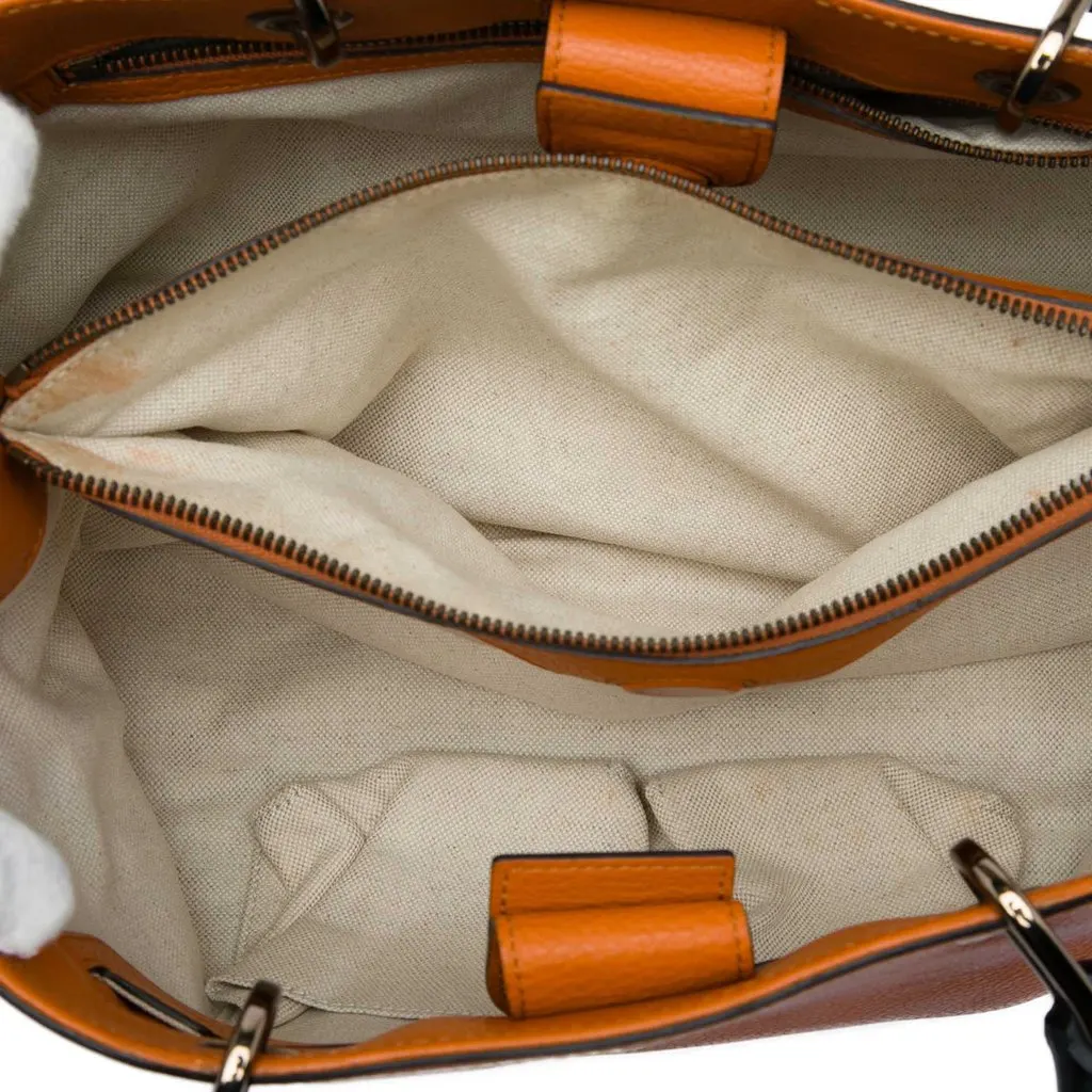 Gucci Medium Calfskin Bamboo Shopper Satchel Orange Leather Good - Model View