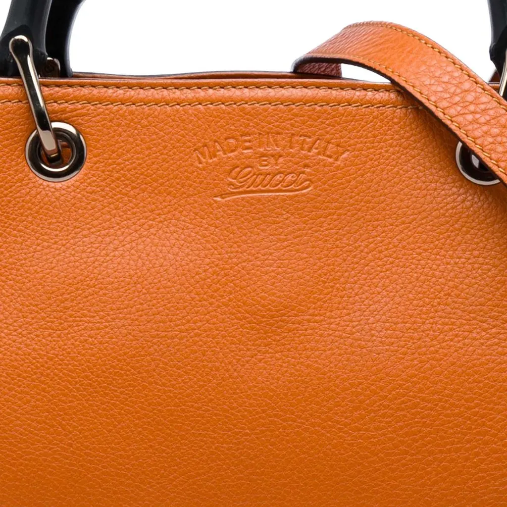 Gucci Medium Calfskin Bamboo Shopper Satchel Orange Leather Good - Box View