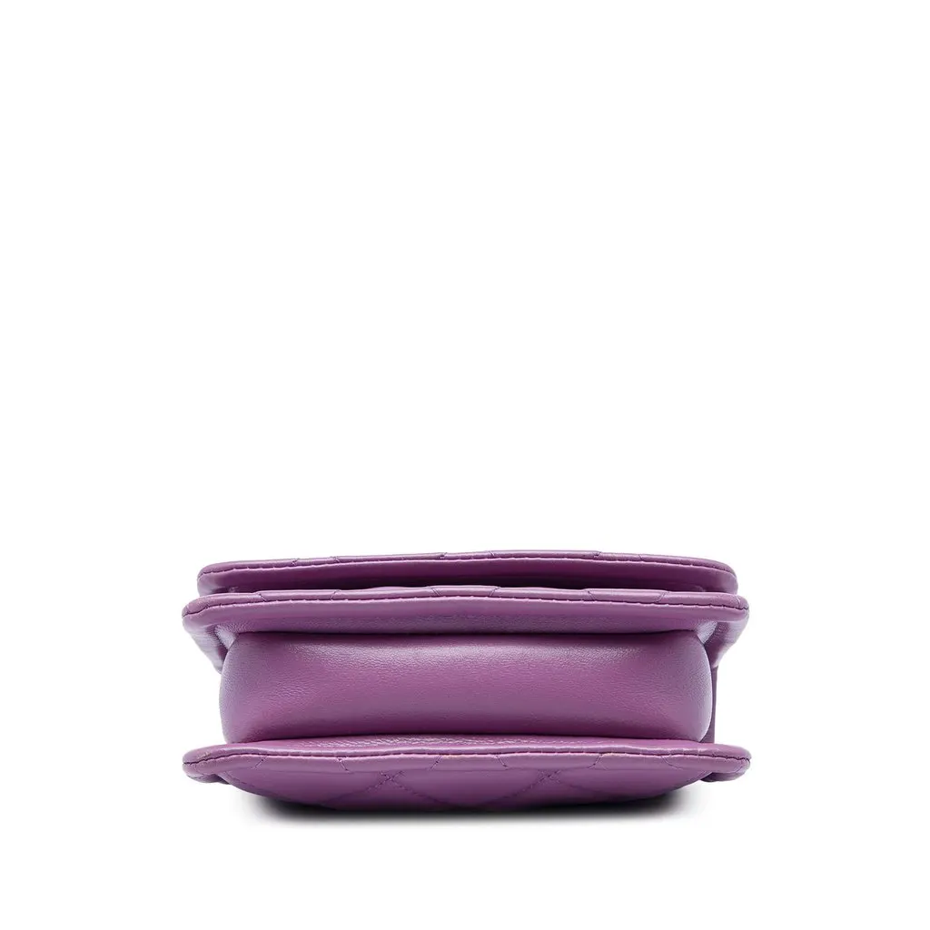 Chanel Mini Quilted Shiny Lambskin Button On Top Flap Purple Leather Very good - Inside View