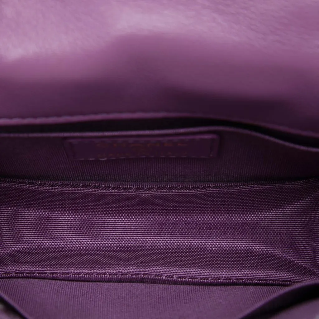 Chanel Mini Quilted Shiny Lambskin Button On Top Flap Purple Leather Very good - Model View