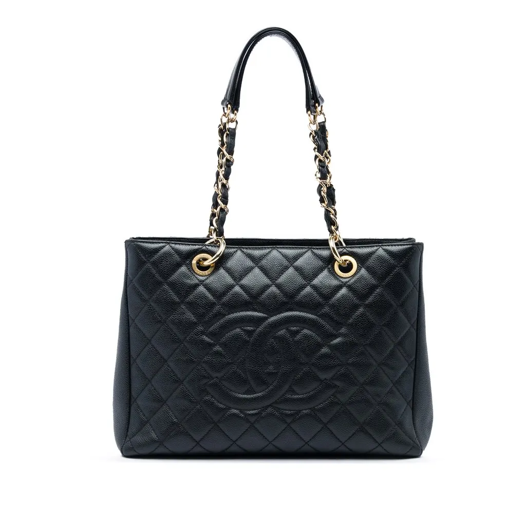 Chanel Caviar Grand Shopping Tote Black Leather Very good - Front View