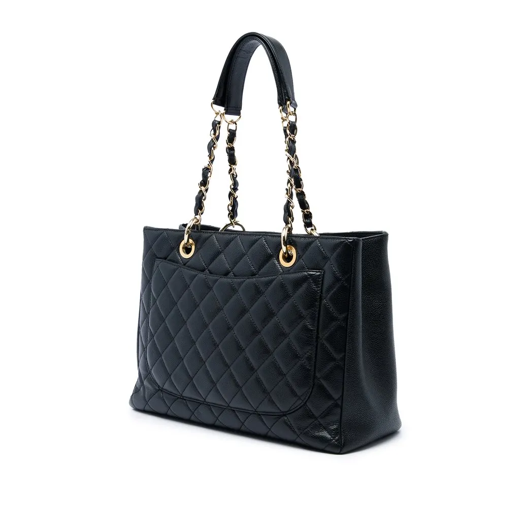 Chanel Caviar Grand Shopping Tote Black Leather Very good - Back View