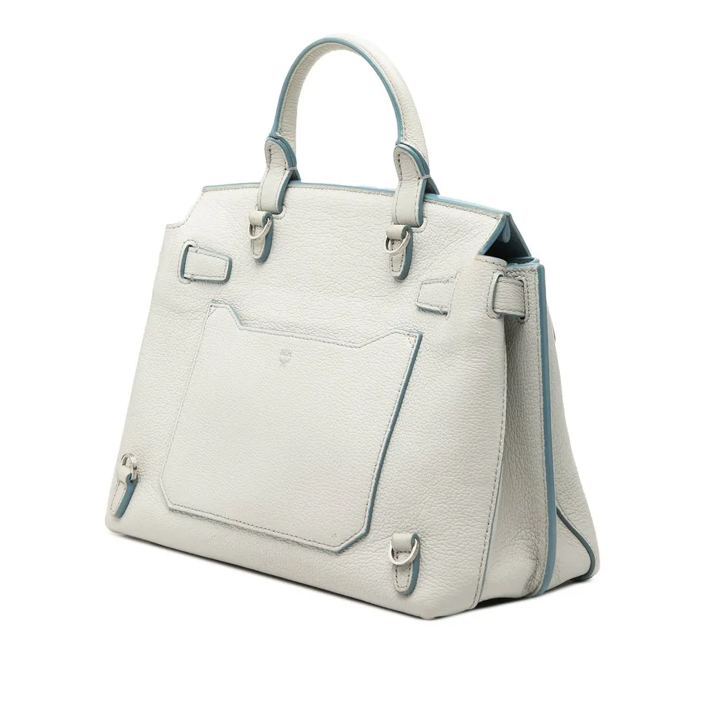 MCM Medium Grained Calfskin Milla Convertible Backpack White Leather Very good - Back View