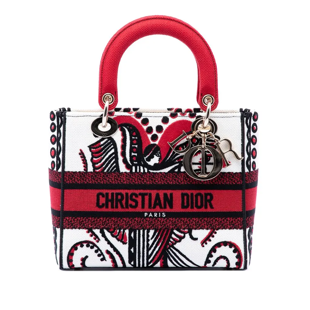 Dior Medium Embroidered Canvas Cupidon Lady D Lite White Very good - Front View
