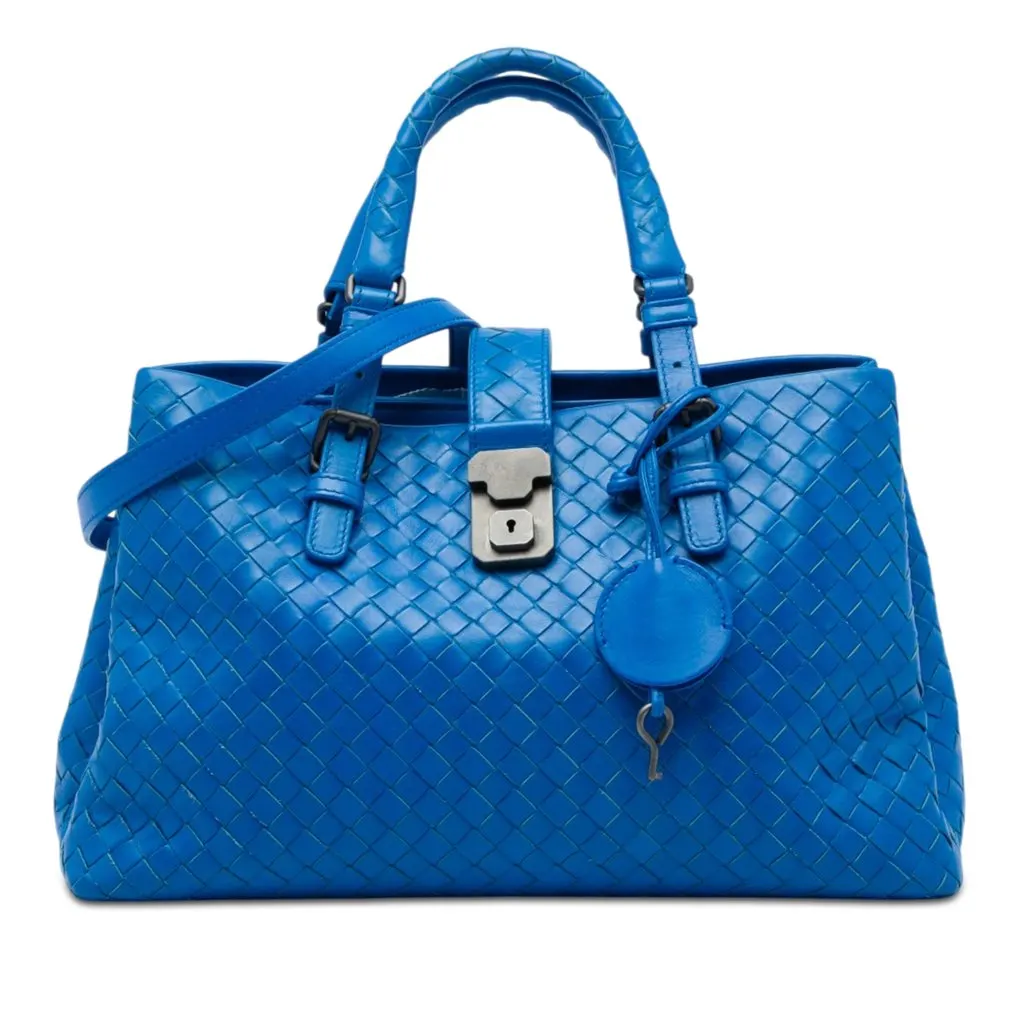 Bottega Veneta Small Nappa Intrecciato Roma Satchel Blue Leather Very good - Front View