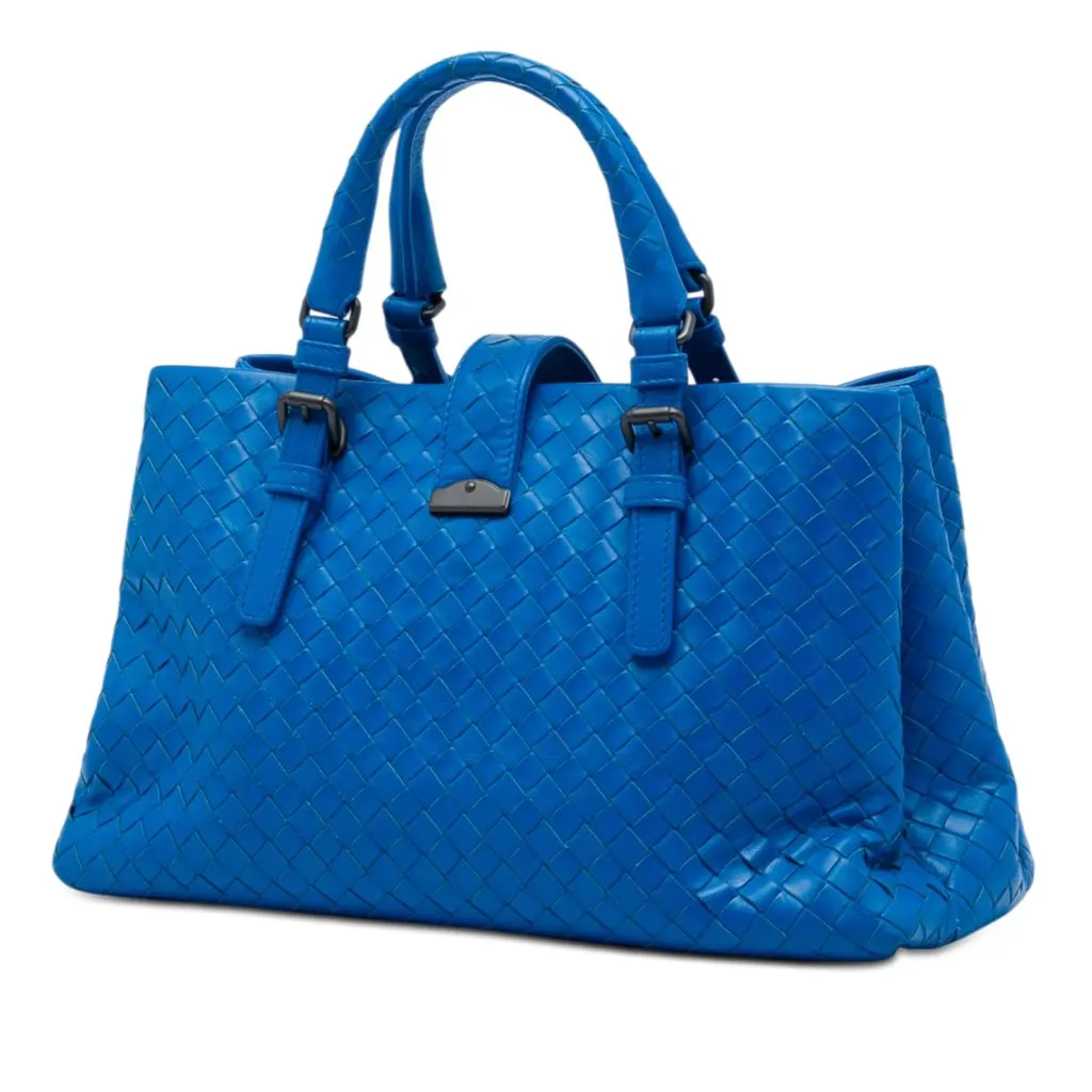 Bottega Veneta Small Nappa Intrecciato Roma Satchel Blue Leather Very good - Back View