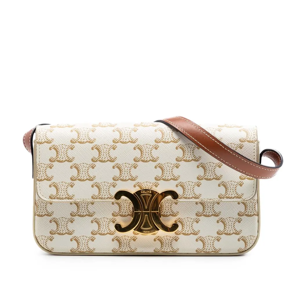 Celine Triomphe Coated Canvas Claude Shoulder Bag White Very good - Front View