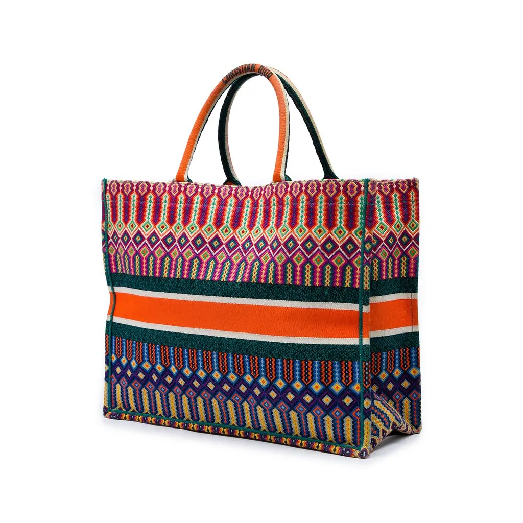 Dior Large Embroidered Canvas Book Tote MultiColor Canvas Good - Back View