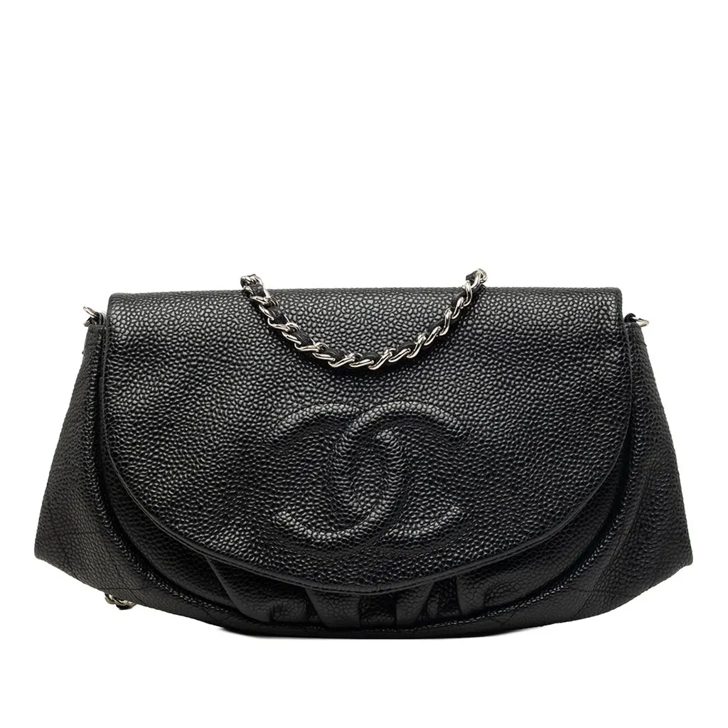 Chanel CC Caviar Half Moon Wallet on Chain Black Leather Very good - Front View