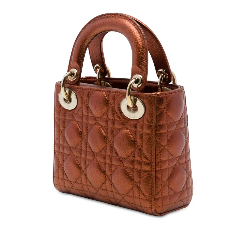 Dior Mini Metallic Calfskin Cannage Lady Dior Brown Leather Very good - Back View