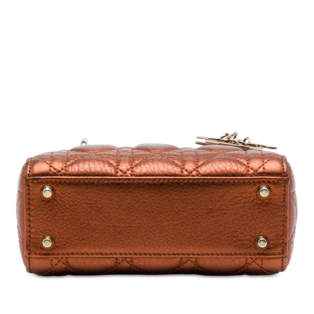 Dior Mini Metallic Calfskin Cannage Lady Dior Brown Leather Very good - Inside View