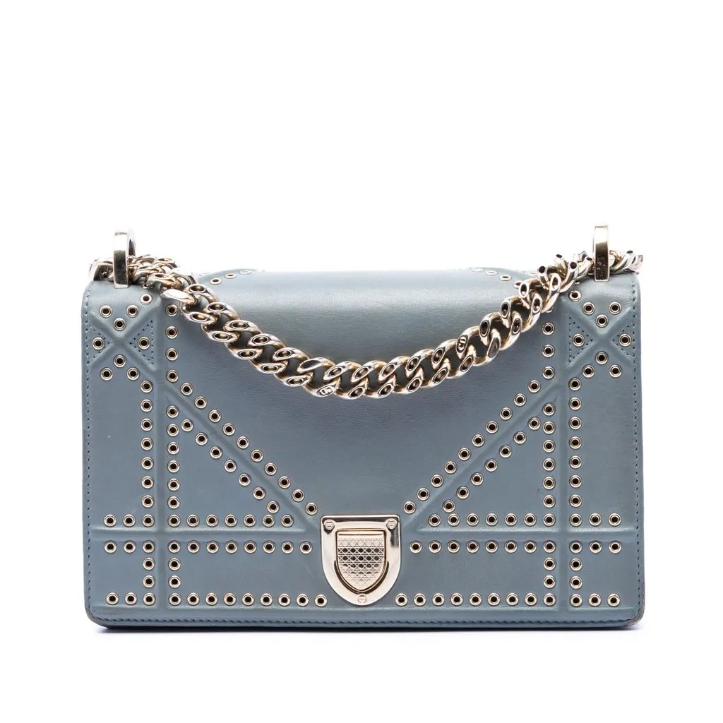 Dior Small Studded Calfskin Diorama Crossbody Blue Leather Very good - Front View