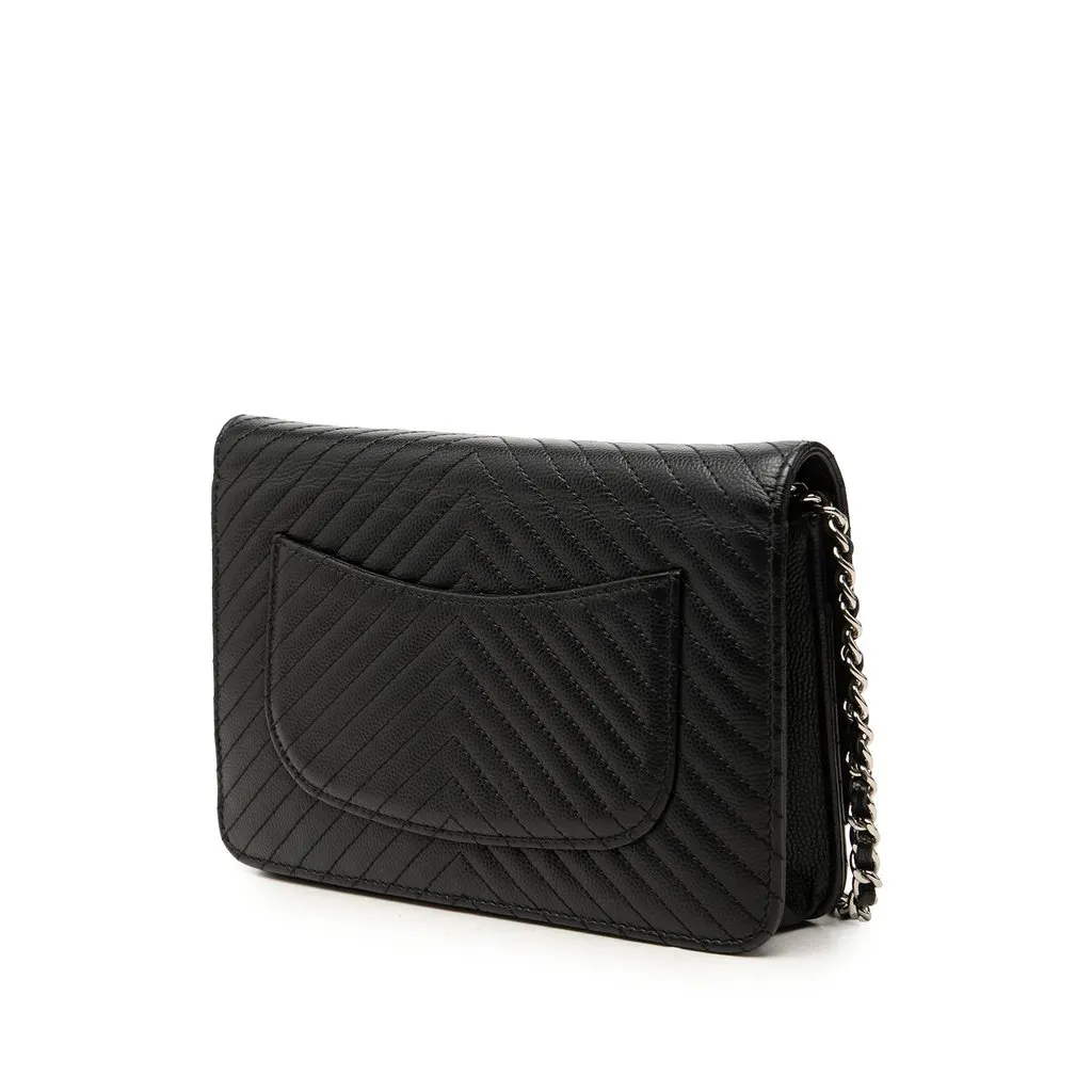 Chanel CC Chevron Caviar Wallet On Chain Black Leather Good - Back View