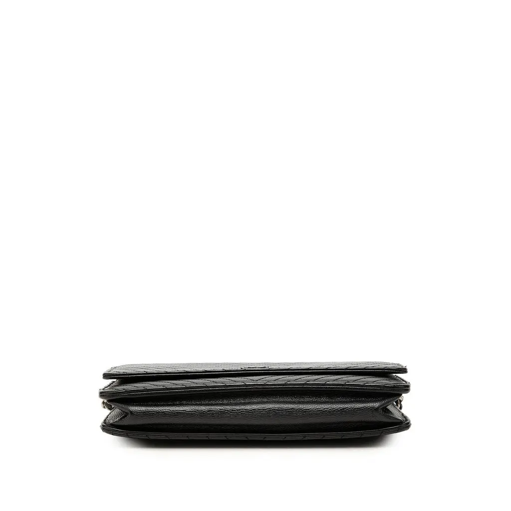 Chanel CC Chevron Caviar Wallet On Chain Black Leather Good - Inside View