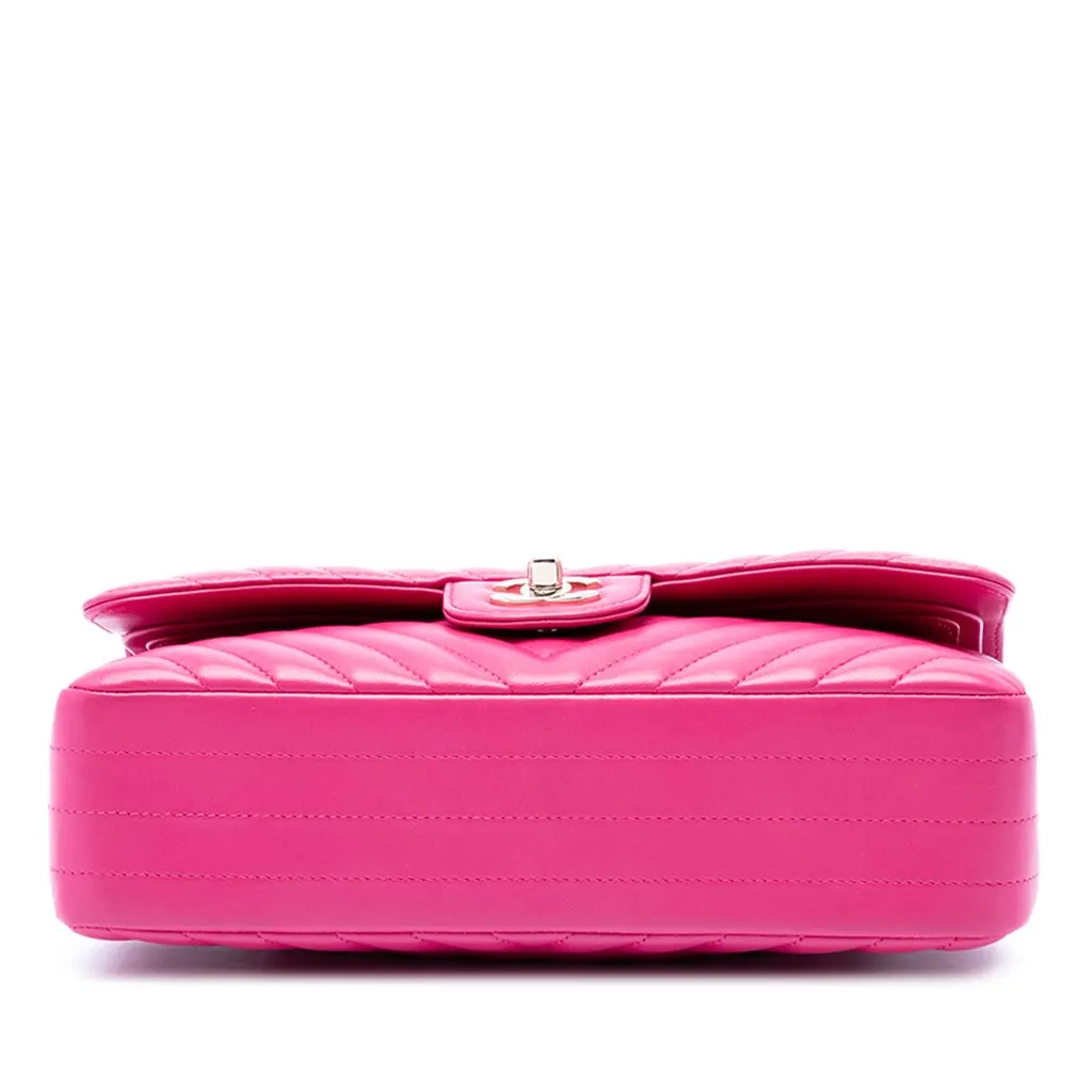 Chanel Medium Classic Chevron Lambskin Double Flap Pink Leather Very good - Inside View