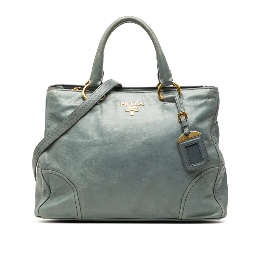 Prada Vitello Shine Satchel Blue Leather Very good - Front View