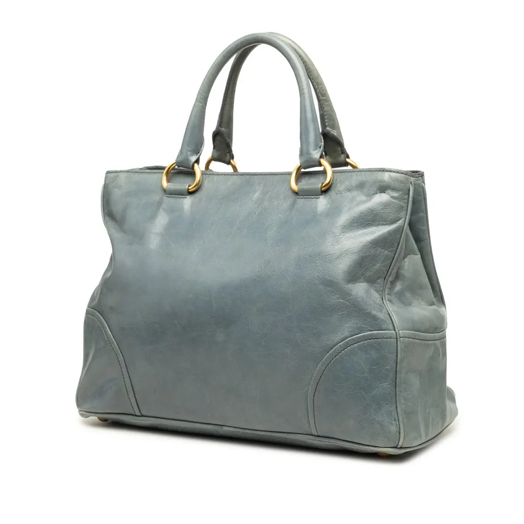 Prada Vitello Shine Satchel Blue Leather Very good - Back View