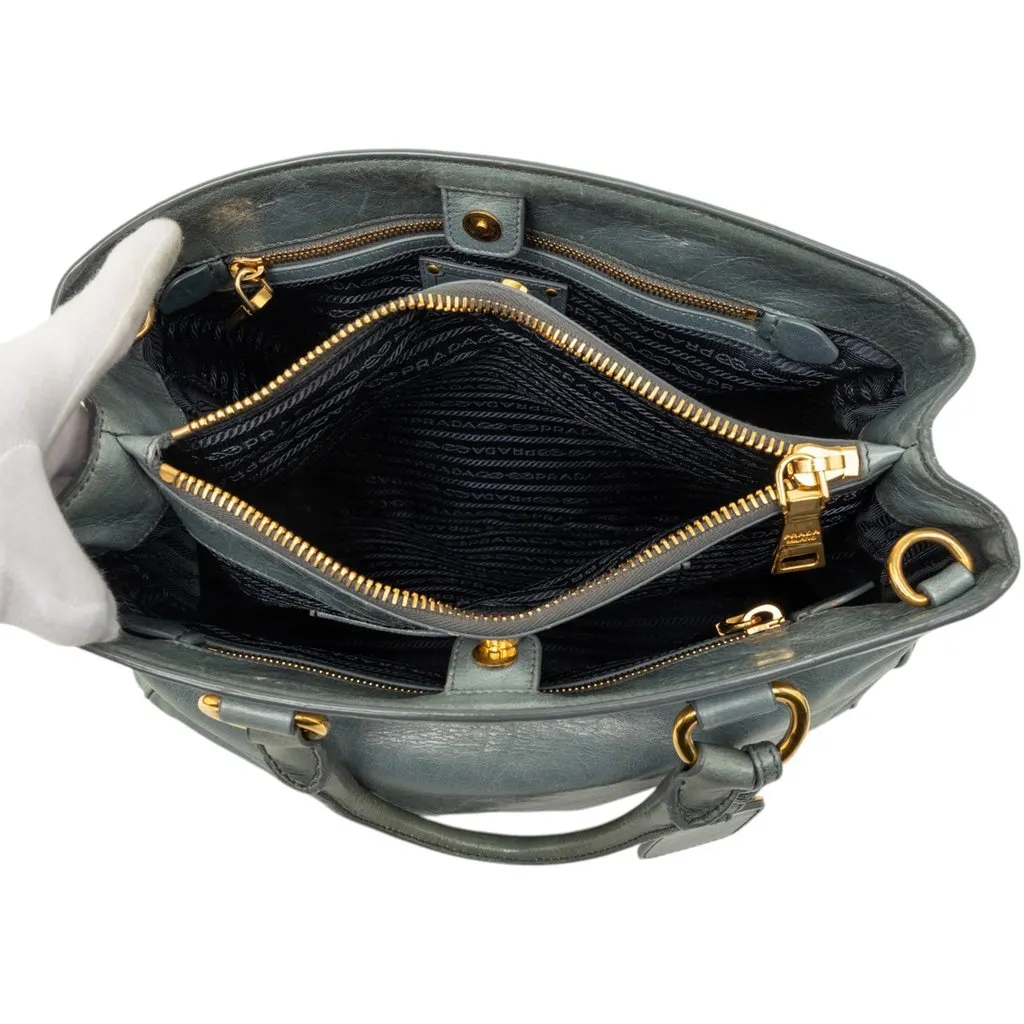 Prada Vitello Shine Satchel Blue Leather Very good - Model View